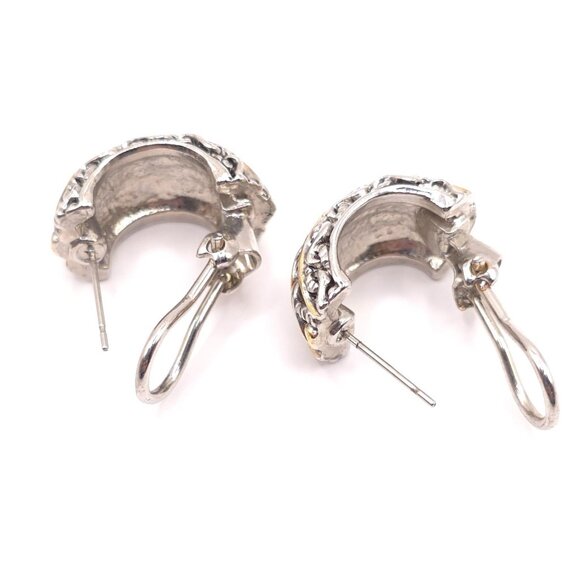 Vintage Two-Tone Sterling Silver & Gold Hoop Earrings With Chain Design - Picture 3 of 3